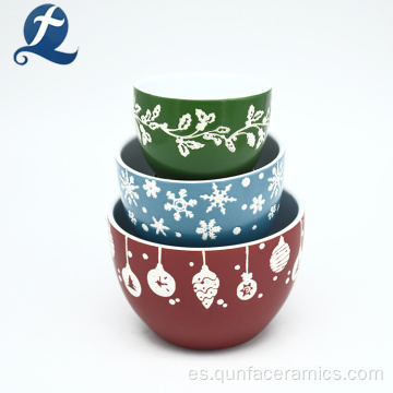 Juego de cuencos de cerámica de vajilla de gres colorido impreso personalizado de China